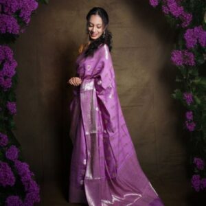 Pure Banarasi Saree with Medium Butta ( Dark Pink)