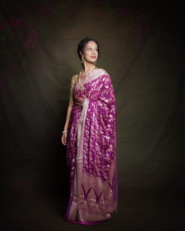 Pure Banarasi Chiffon Saree - Image 3