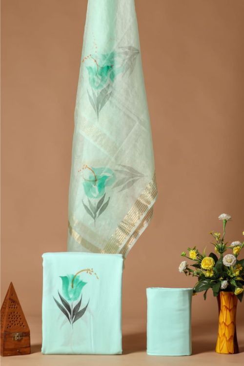 Pure cotton Dress Material with Painted Organza dupatta