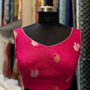 Semi silk blouse with gold and silver butta