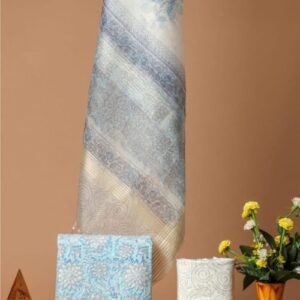 Pure cotton Dress Material with Painted Organza dupatta