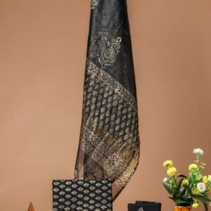 Pure cotton Dress Material with Painted Organza dupatta