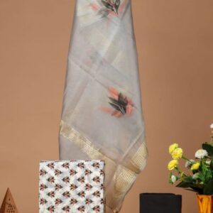 Pure cotton Dress Material with Painted Organza dupatta