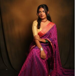Soft Linen Saree with Red brocade border
