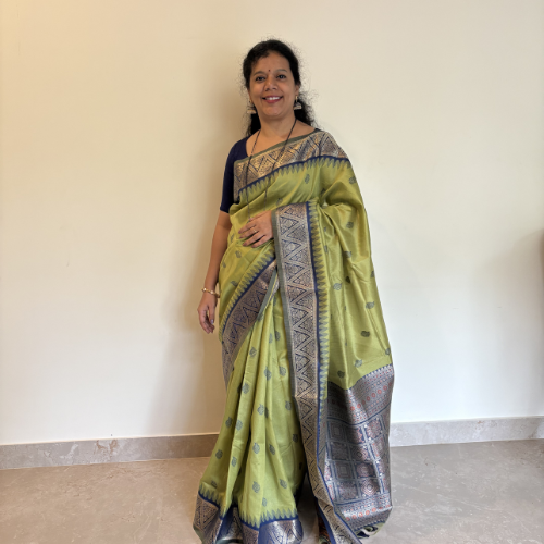 Green Cotton Saree - Image 3