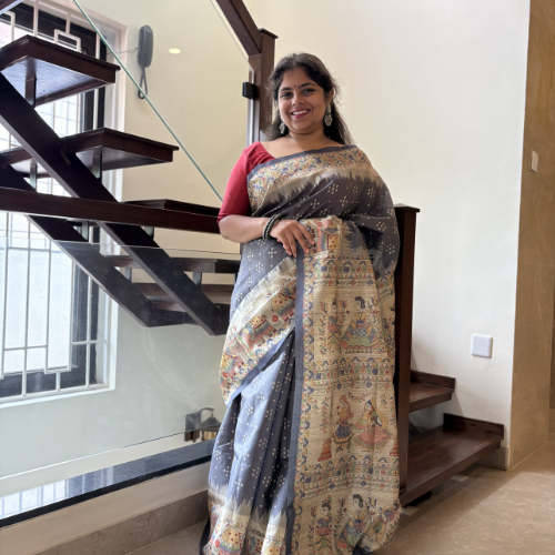 Grey Linen Saree - Image 3