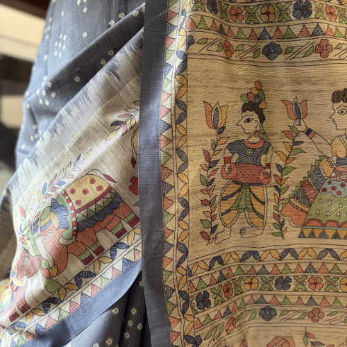 Grey Linen Saree - Image 2