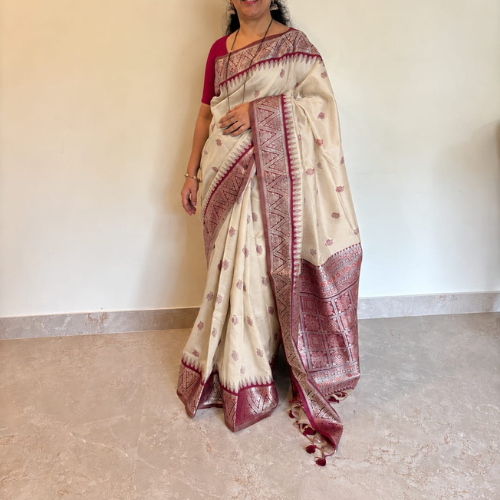 Cream Cotton Saree - Image 2