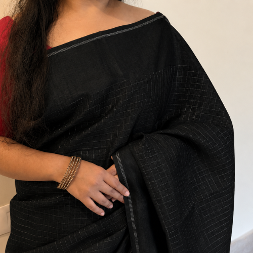 Black Cotton Saree - Image 3