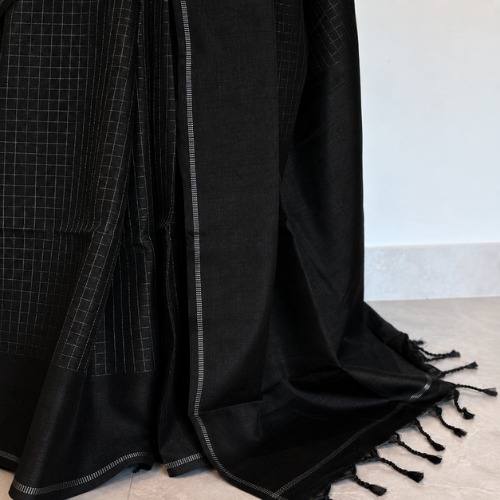 Black Cotton Saree - Image 2