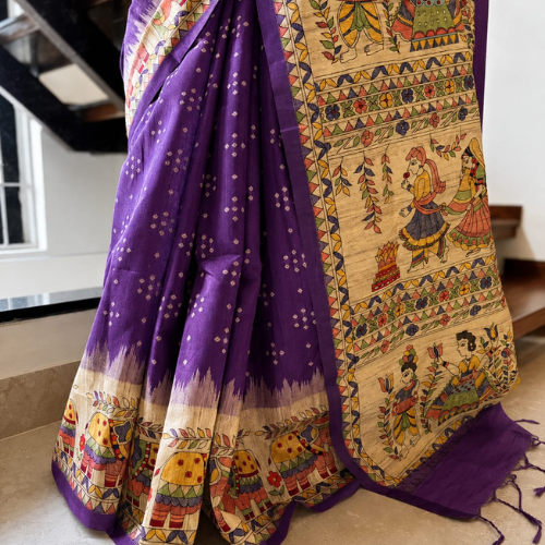 Purple Linen Saree - Image 3