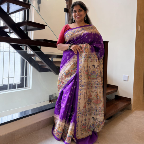 Purple Linen Saree - Image 2