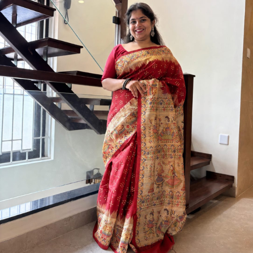 Red Linen Saree - Image 3