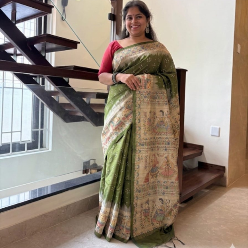 Green Linen Saree - Image 3