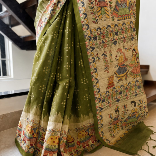 Green Linen Saree - Image 2