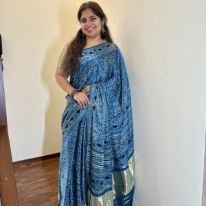 Ocean Blue Ajrakh Saree