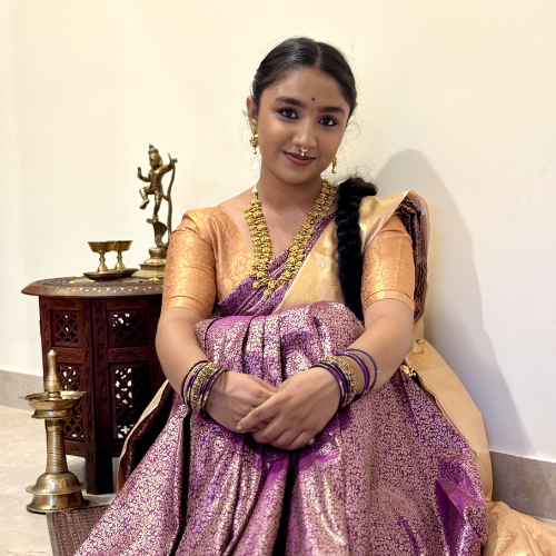 Magenta Purple & Gold Semi-Silk Saree - Image 3