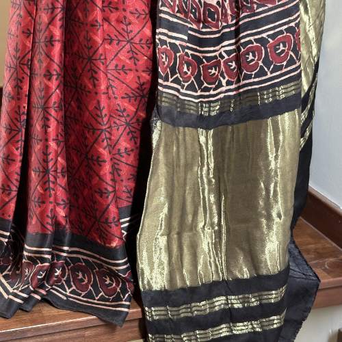Brick Red Ajrakh Saree - Image 3
