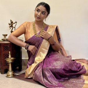 Magenta Purple & Gold Semi-Silk Saree
