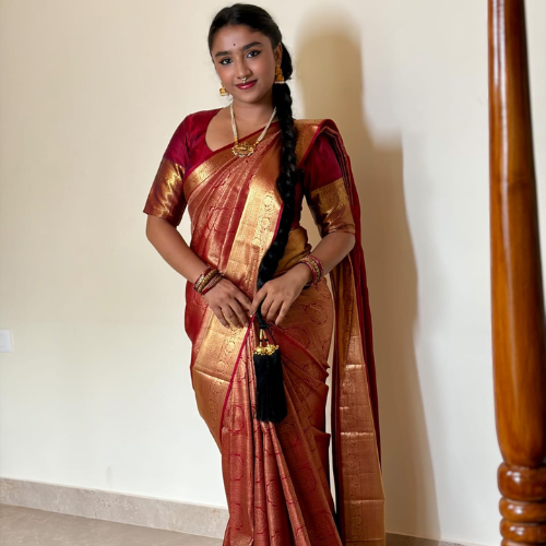 Maroon Semi Silk Saree - Image 3