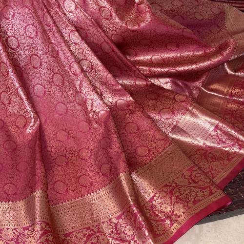 Fuchsia Pink Brocade Semi-Silk Saree - Image 4
