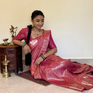 Fuchsia Pink Brocade Semi-Silk Saree