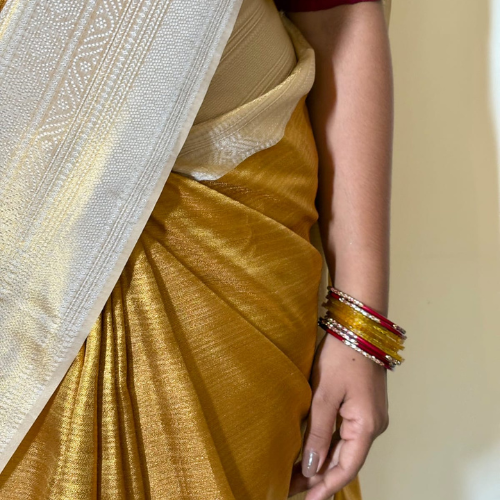 Gold & Silver Semi-Silk Saree - Image 4