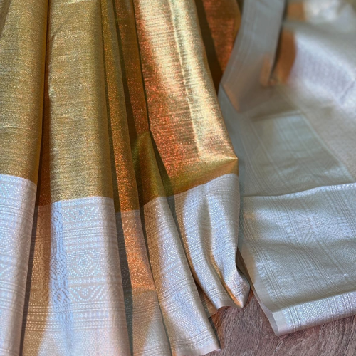 Gold & Silver Semi-Silk Saree - Image 3