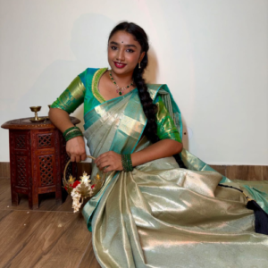 Silver & Sea Green Semi-Silk Saree