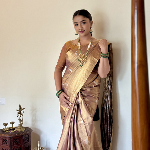 Copper Tissue Semi-Silk Saree - Image 2