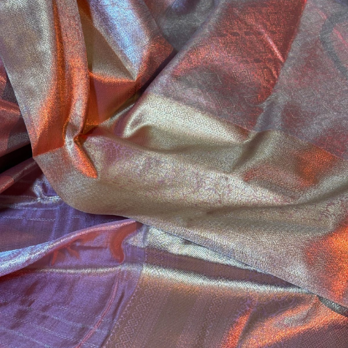 Pastel Pink Tissue Semi-Silk Saree - Image 3
