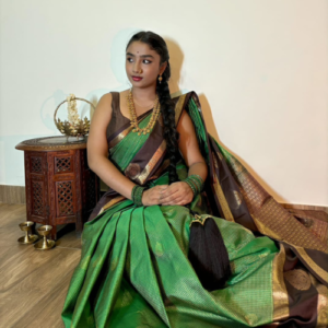 Green Brown Semi-Silk Saree
