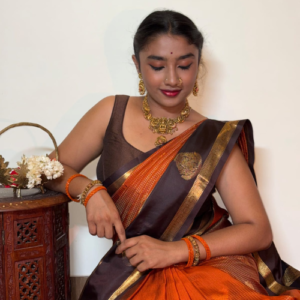 Orange & Brown Semi-Silk Saree