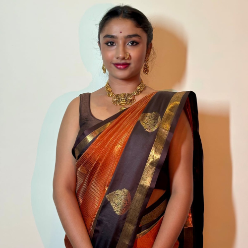 Orange & Brown Semi-Silk Saree - Image 3