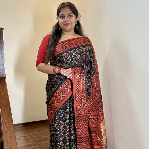 Hand Block Printed Ajrakh Saree