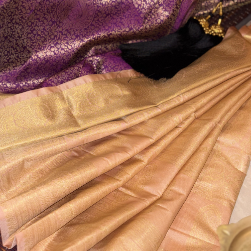 Magenta Purple & Gold Semi-Silk Saree - Image 4