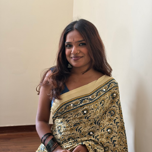 Beige Modal Silk Mirror Work Saree with Floral Print