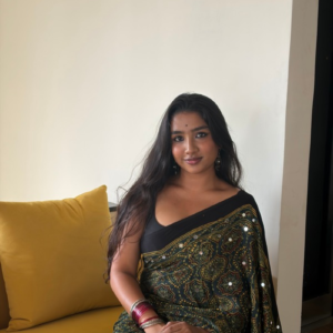 Midnight Green Modal Silk Mirror Work Saree