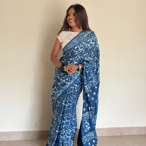 Blue Modal Silk Floral Saree with Lagadi Pallu