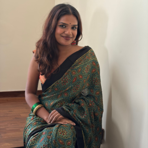 Green Modal Silk Ajrakh Print Saree with Designer Pallu