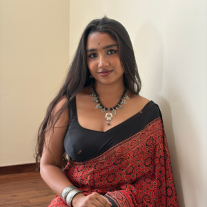 Red Modal Silk Ajrakh Print Saree with Ajrakh Pallu