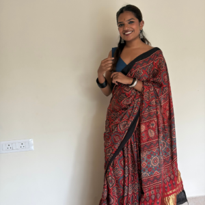 Maroon Modal Silk Ajrakh Print Saree with Lagadi  Pallu