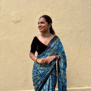 Blue Modal Silk Ajrakh Print Saree with Designer Pallu